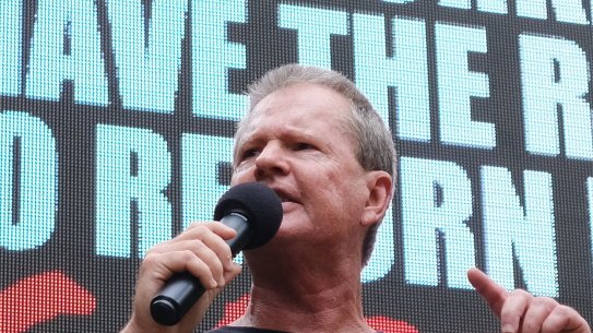 The CFMEU’s Michael Ravbar outside state parliament in 2024.
