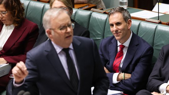 Prime Minister Anthony Albanese and Treasurer Jim Chalmers during question time at Parliament House in Canberra in June.