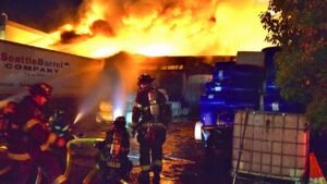Seattle fire crews respond to 3-alarm Industrial District warehouse fire, roof partially collapses Seattle fire crews respond to 3-alarm Industrial District warehouse fire, roof partially collapses