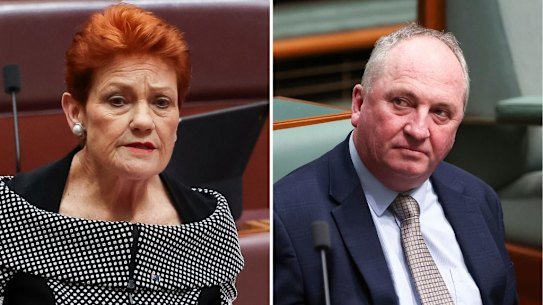 Pauline Hanson and One Nation recruit Barnaby Joyce.