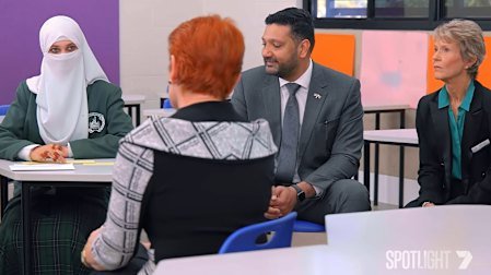 One Nation leader Pauline Hanson questioned year 10 student Nabiha’s choice to wear a full face covering, called a niqab.