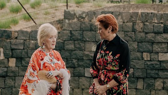 Pauline Hanson, right, at a Dolce and Gabbana fashion show in Italy.