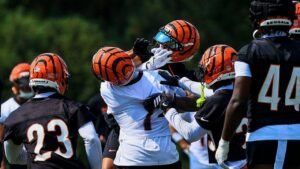 Ja’Marr Chase throws helmet as fight breaks out on first day of Bengals training camp Ja’Marr Chase throws helmet as fight breaks out on first day of Bengals training camp
