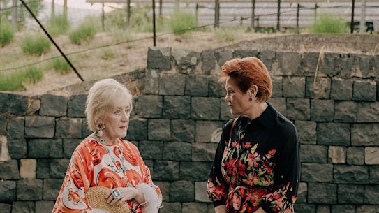 Pauline Hanson, right, at a Dolce and Gabbana fashion show in Italy earlier this month. She is pictured here with jewellery designer Margot McKinney.