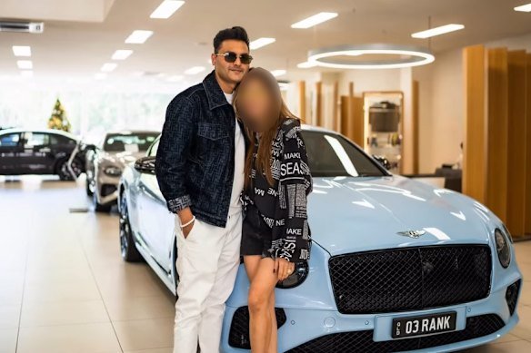 Shah next to a baby-blue Bentley. The businessman is often pictured online living a lavish lifestyle.