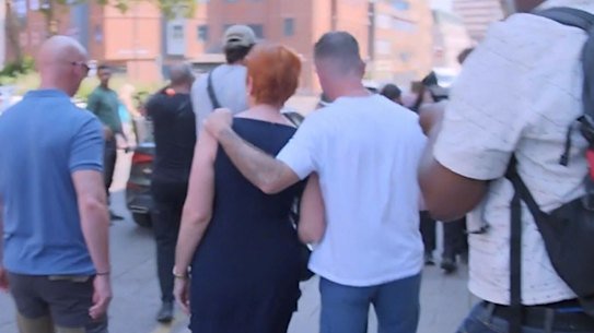 Pauline Hanson and Tommy Robinson in a recent 7News Spotlight episode. One Nation claims the meeting was a ‘stitch up’ by Seven.