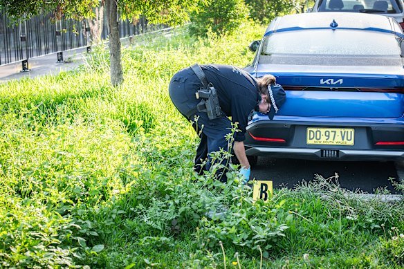 Police check for evidence in the high-density residential area.