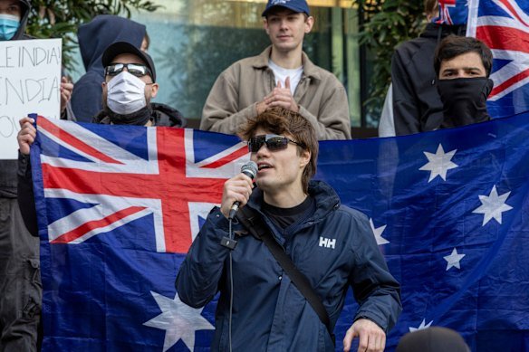 Hugo Lennon hurls racist abuse outside Marvel Stadium.
