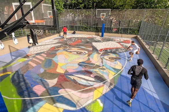 An artist impression of a new basketball court published by Brisbane City Council, which says it will upgrade parks across the city before the 2032 Brisbane Olympic Games. 