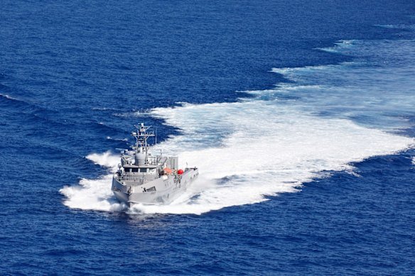 A US naval vessel, USV Ranger, on the Pacific Ocean during a training exercise in 2023. 
