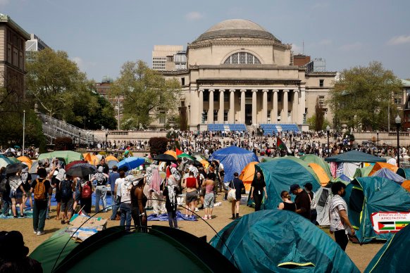 Student protesters at their encampment on the Columbia University in the US in 2024. 
