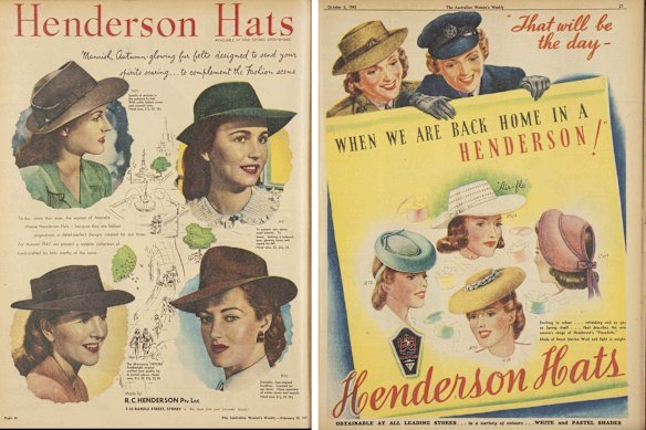 1947 and 1945 advertisement for Henderson hats.