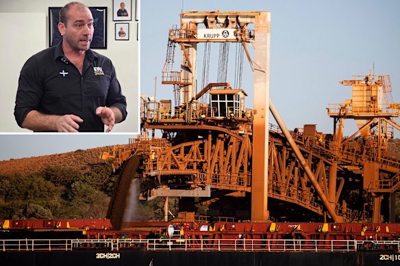 ETU WA secretary Adam Woodage (inset) and BHP facility at Port Hedland.