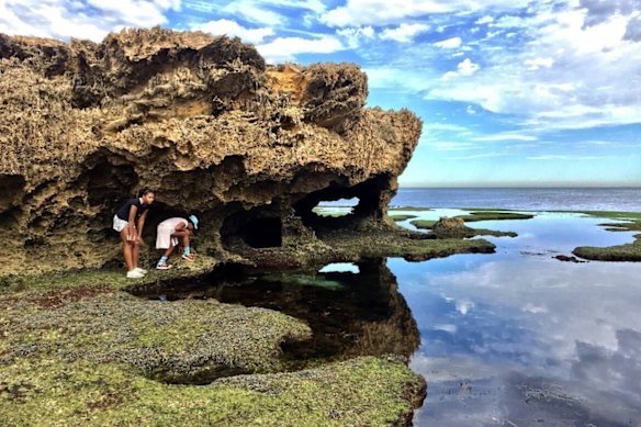 Gemma exploring rock pools in Blairgowrie. 