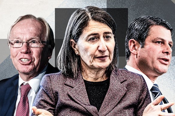 Former premiers Peter Beattie (Queensland), Gladys Berejiklian (NSW) and Steve Bracks (Victoria).