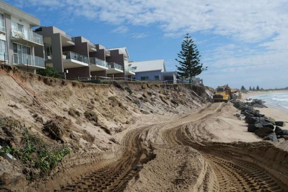 This photo shows the proximity of apartment blocks to the sea at The Entrance North, where a proposed seawall has been approved.