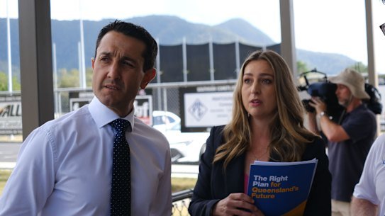 Premier David Crisafulli and Youth Justice Minister Laura Gerber on the 2024 election trail while in opposition.