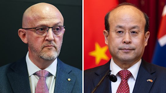 ASIO Director-General Mike Burgess and Chinese ambassador to Australia Xiao Qian