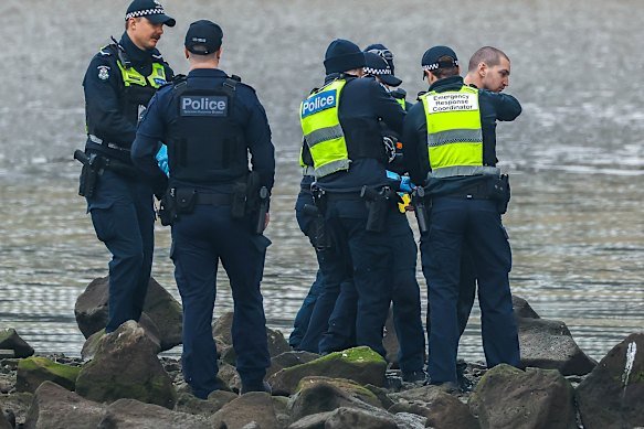 Jack Gibson-Burrell is arrested by police after he descended from the Bolte Bridge.