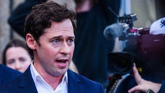 Nick McKenzie addresses media after the Ben Roberts-Smith judgment in June.