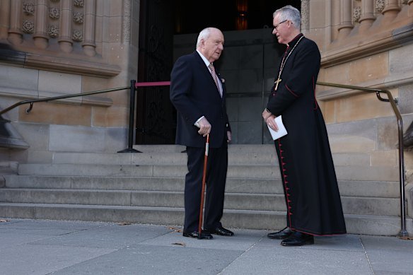 Alan Jones at Teena McQueen’s memorial service on Friday. 