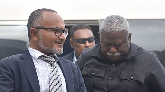 Solomon Islands’ new prime minister Matthew Wale (left) in Honiara in 2024.