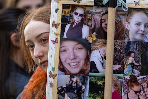 A supporter at the gathering outside the Supreme Court on Tuesday.