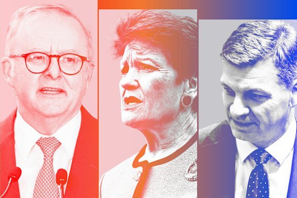 Prime Minister Anthony Albanese is ahead of One Nation’s Pauline Hanson and Opposition Leader Angus Taylor as preferred prime minister. 