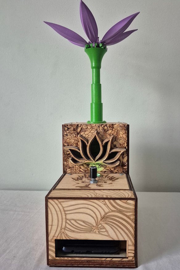 King’s design and technology piece: a mechanical flower phone lockbox.