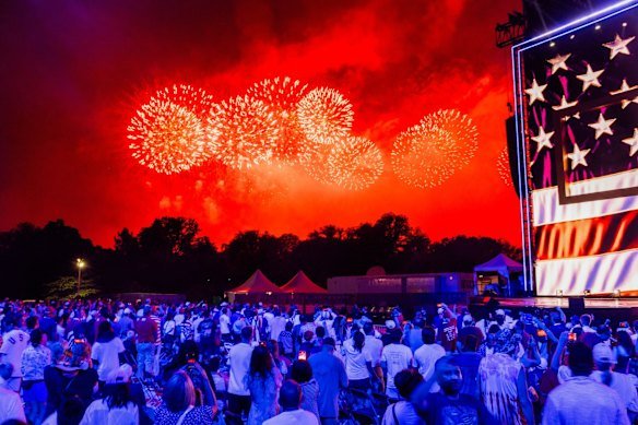 Americans watch a fireworks display on the National Mall in Washington on July 4.