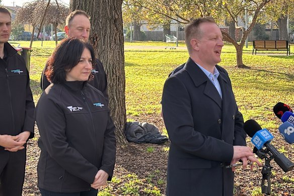 Consumer Affairs Victoria executive director Nicole Rich (left) and Consumer Affairs Minister Paul Edbrooke on Saturday.