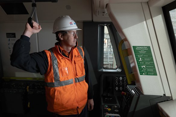 Siemens engineer Rhys Ruifrok on the airport metro train.