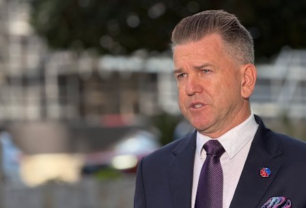 Queensland Deputy Premier Jarrod Bleijie pictured at a media conference outside 1 William Street in late April.