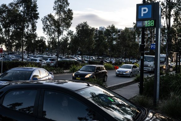 Commuters entering Tallawong car park face significant congestion.