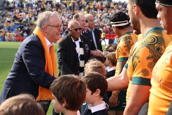 Anthony Albanese in Newcastle, with his Fijian counterpart. Australia is making the most of its sporting and other ties to the Pacific to counteract the strategic threat from China.