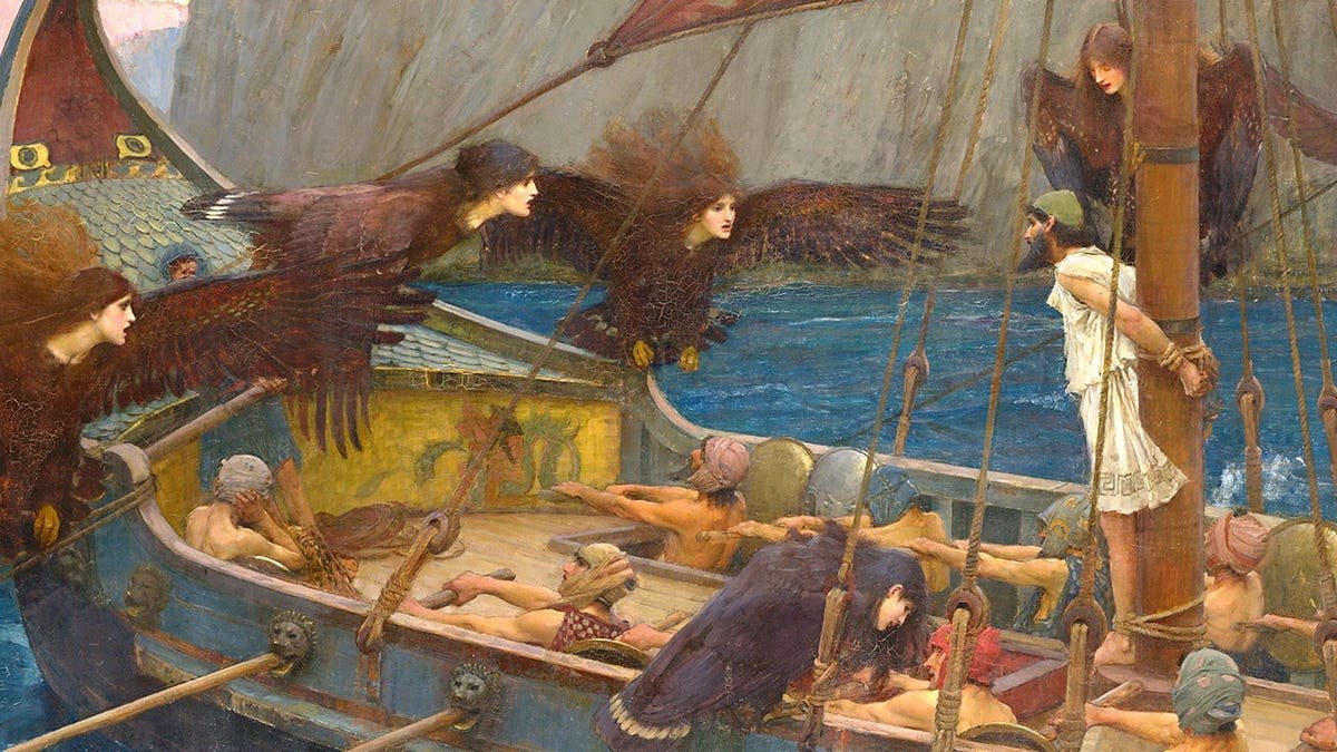 Sirens singing in front of Odysseus