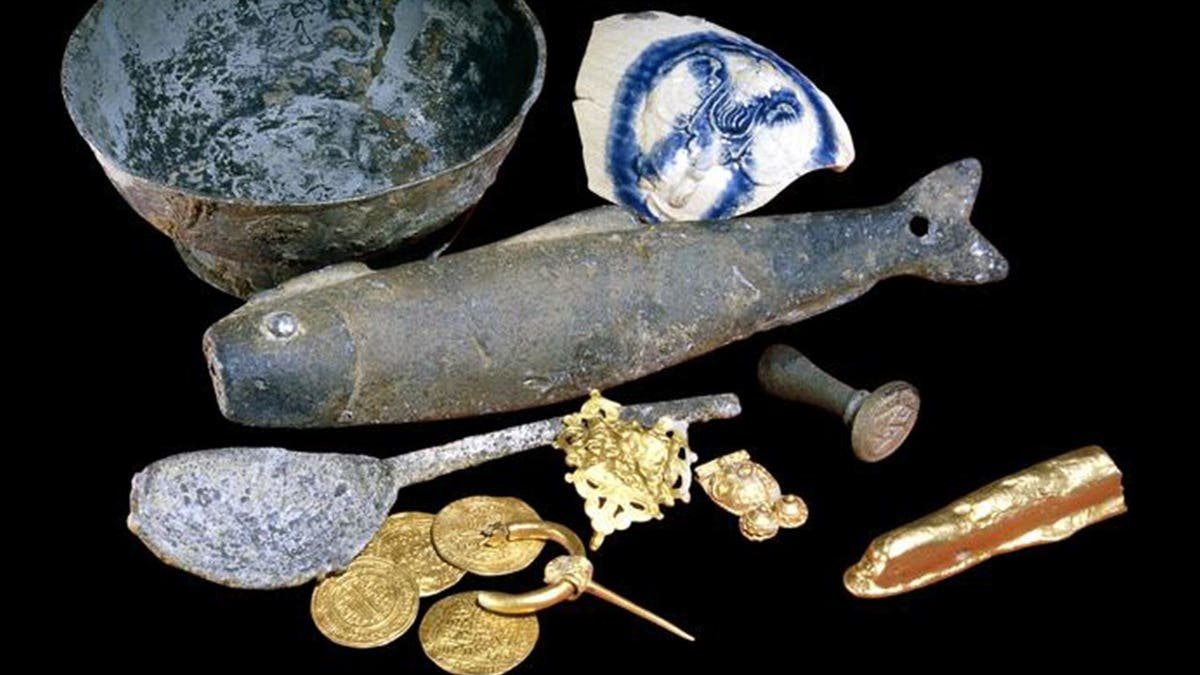 View of artifacts recovered from shipwreck