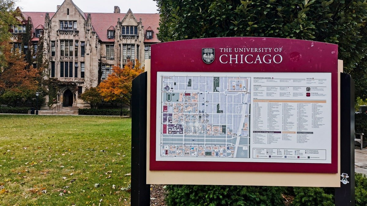 University of Chicago campus with sign