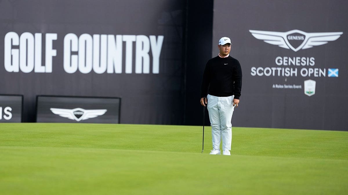 Tom Kim stands during the Genesis Scottish Open in North Berwick, Scotland.