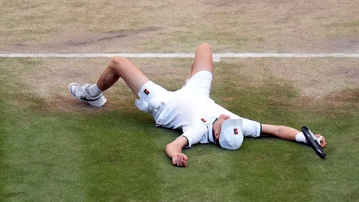Jannik Sinner celebrates on the court after the Gentlemen's Singles Final at Wimbledon.