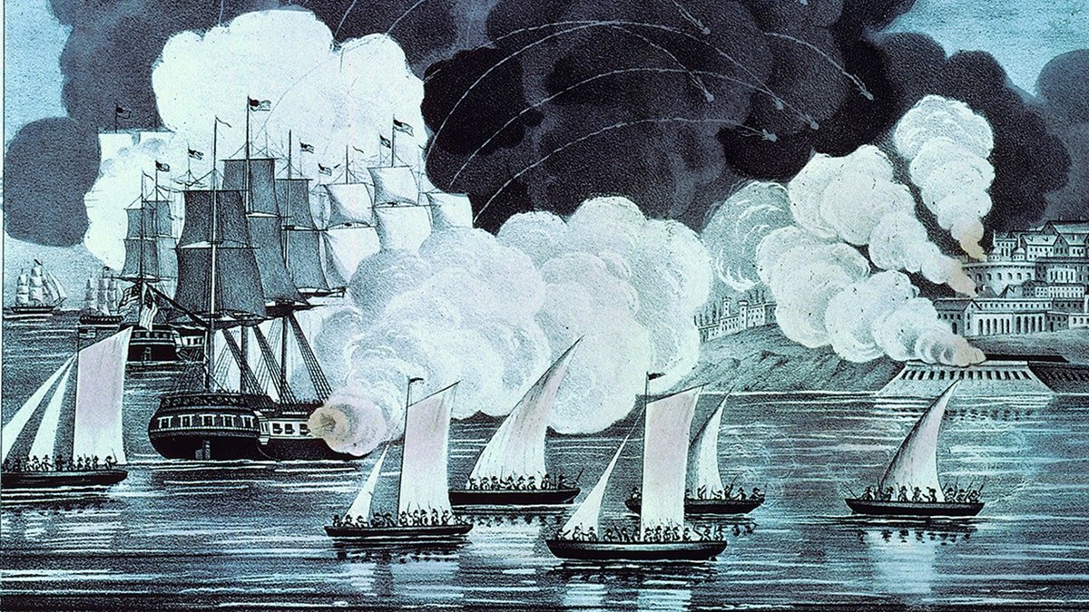 August 1804: Tracers arc in the sky as ships of the U.S. navy bombard Tripoli in an action against a ruler who supported the Tripolitan (Barbary) pirates. The pirates demanded protection money from all ships and the USA decided to go to war to release their hold on the area.