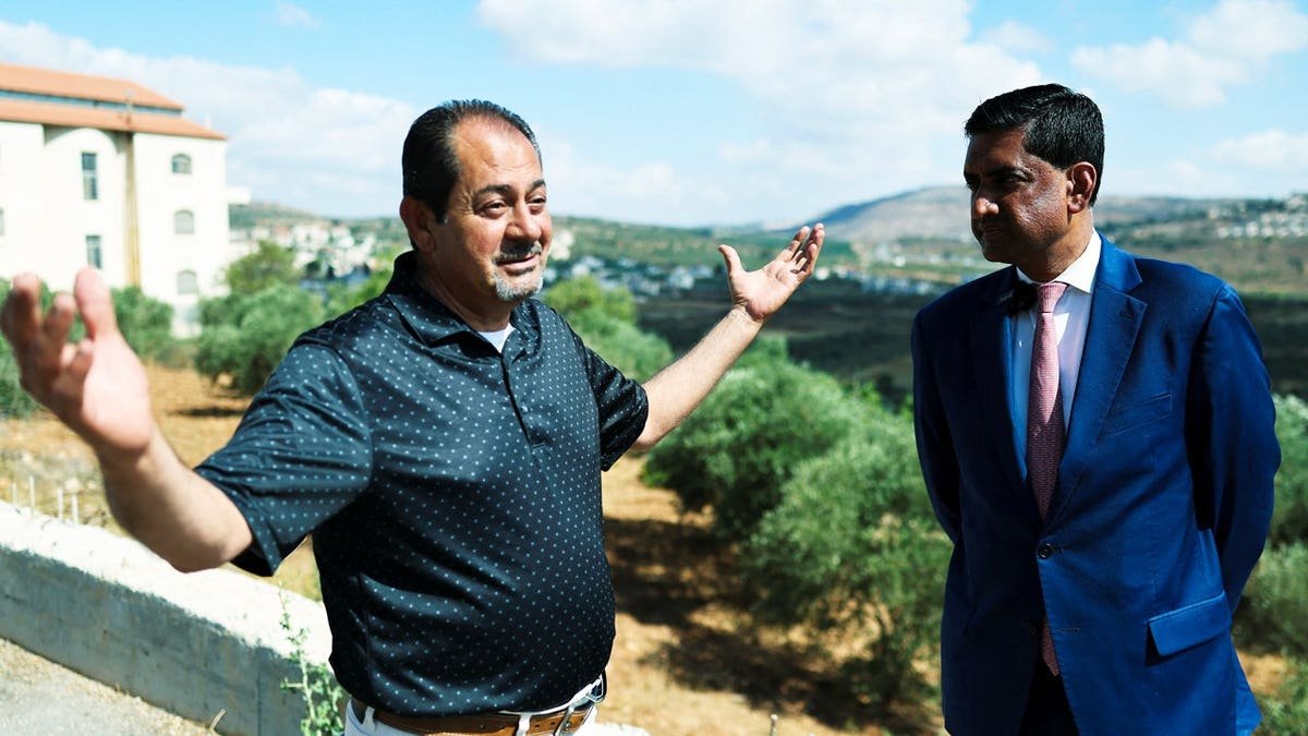 U.S. Representative Ro Khanna (D-CA) speaks with a Palestinian resident of Turmus Ayya, near Ramallah, during a visit in the Israeli-occupied West Bank, July 9, 2026.