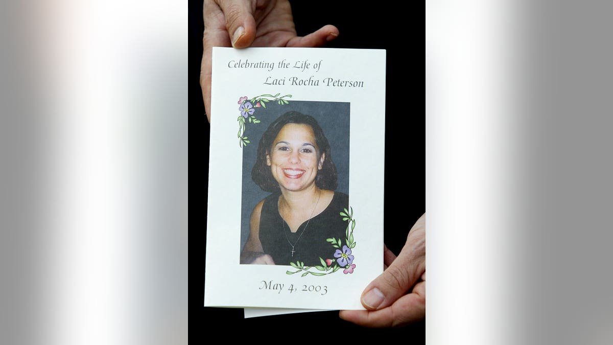 Program shows a smiling image of Laci Peterson at a memorial service in Modesto, Calif.