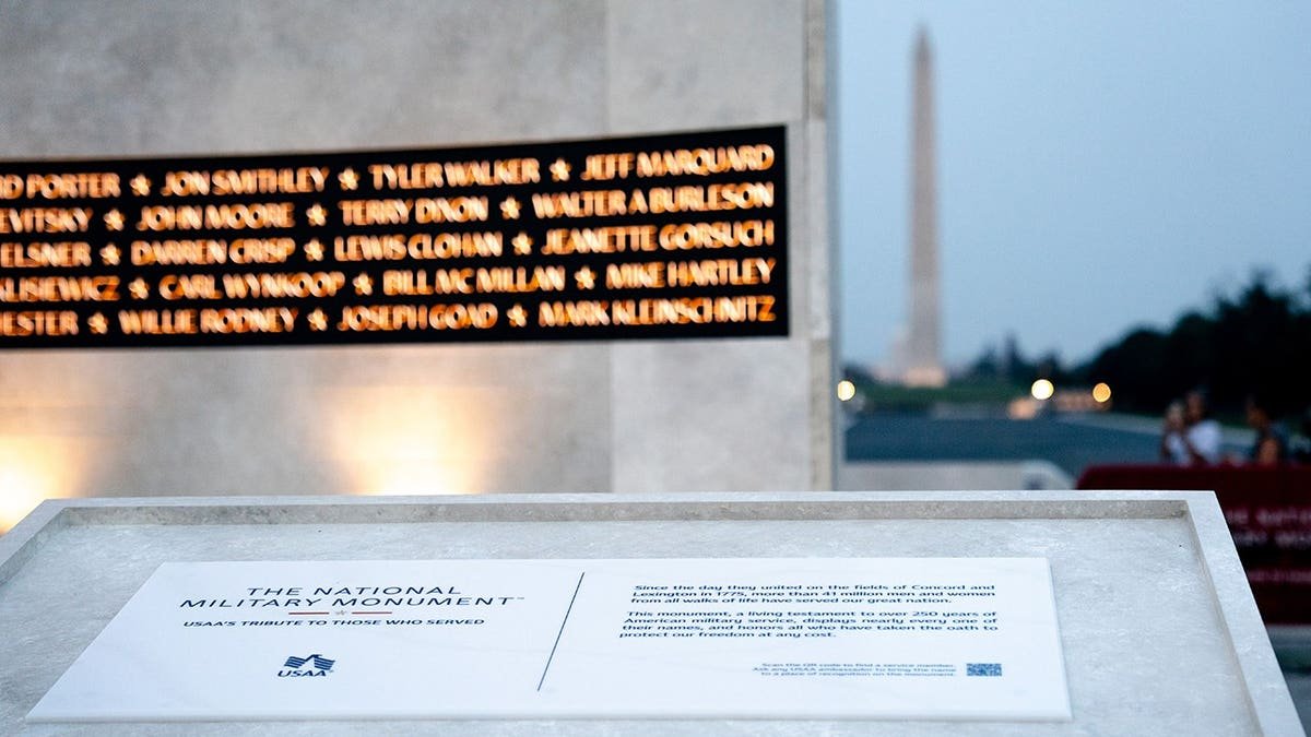 The National Military Monument with the Washington Monument in the background.