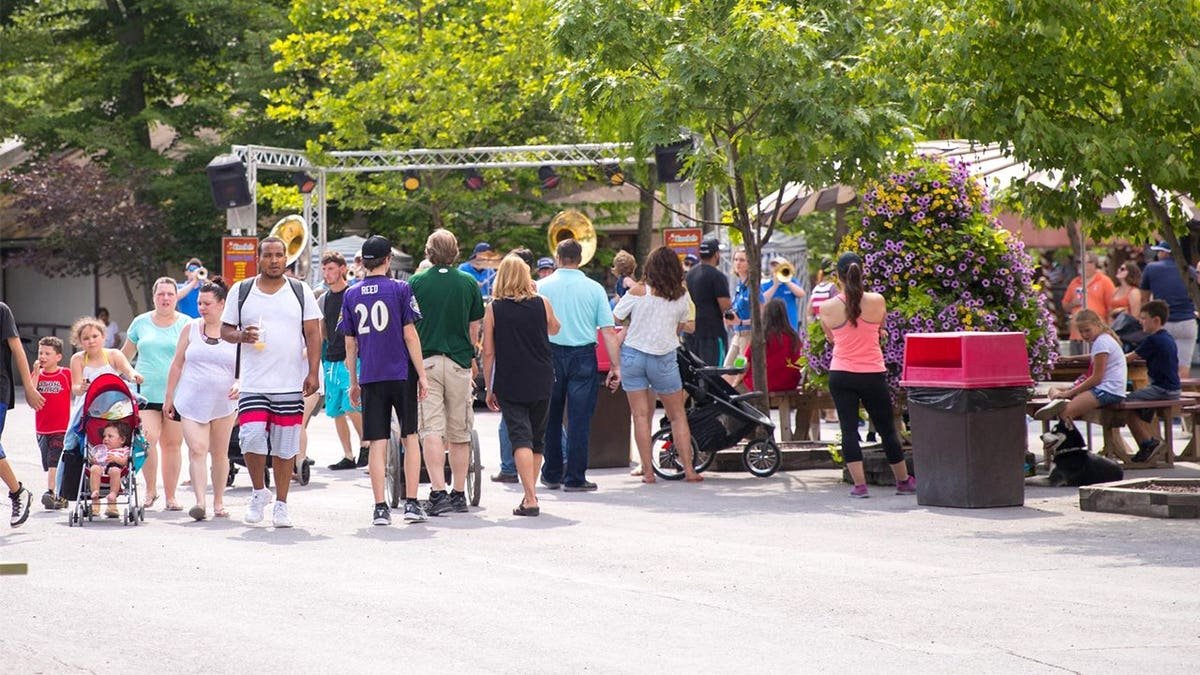 View of crowd at Knoebels amusement park in Pennsylvania