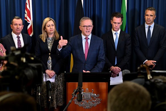 Prime Minister Anthony Albanese with state and territory leaders in 2023.