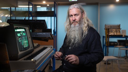 Robin Fox, co-founder of MESS, with a 1979 Fairlight CMI.