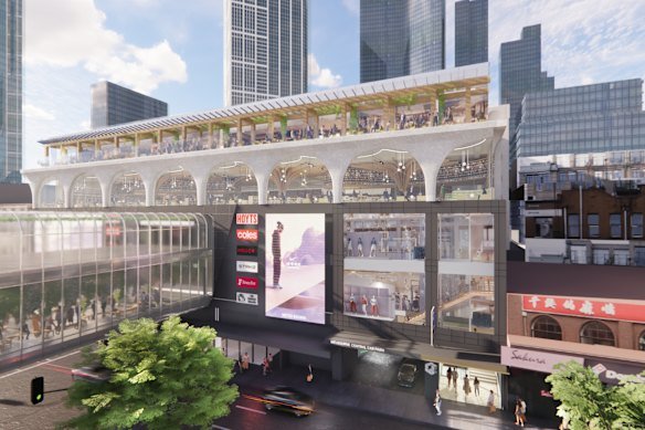 An artist’s impression of planned al fresco dining at Melbourne Central shopping centre.