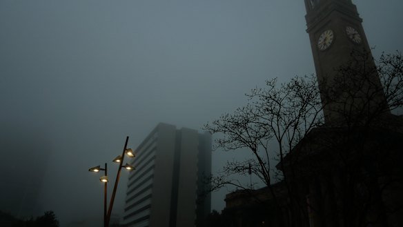 The fog made for gloomy scenes in the city on Thursday morning. 