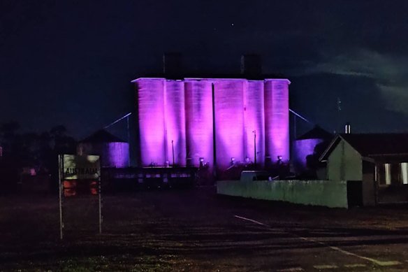 The silos in Donald were lit up in pink in honour of Layla Jeffery.